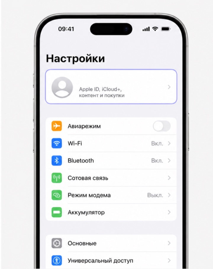 Настройки → ваше имя